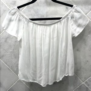 xs white garage off the shoulder top